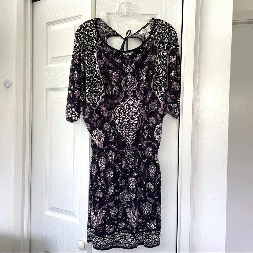 Studio M | Elaborate Purple Floral Tie-back Loose Sleeve Dress Size Small